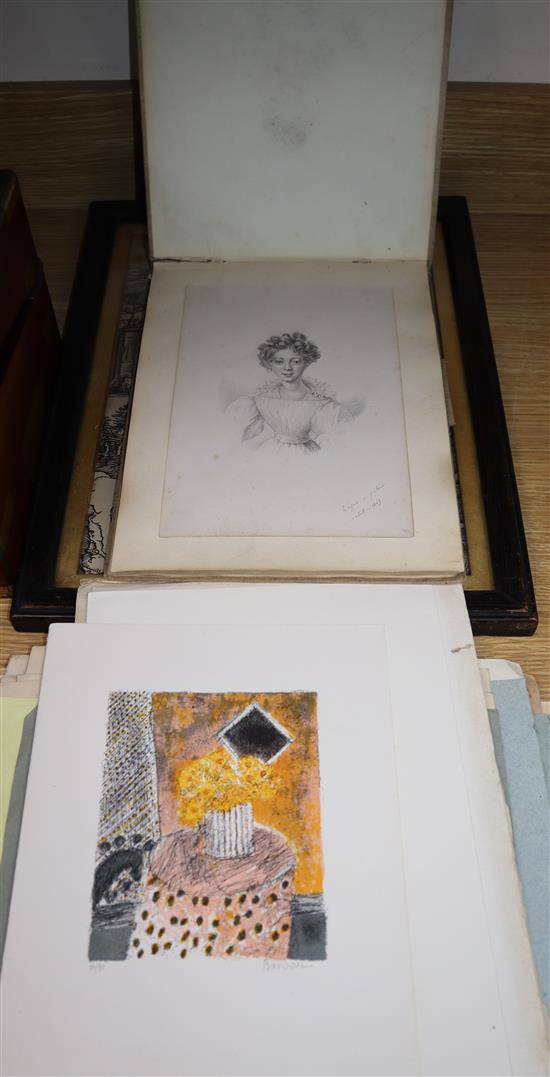 A late Victorian sketch book, pencil and watercolour drawings including portraits and Continental views,